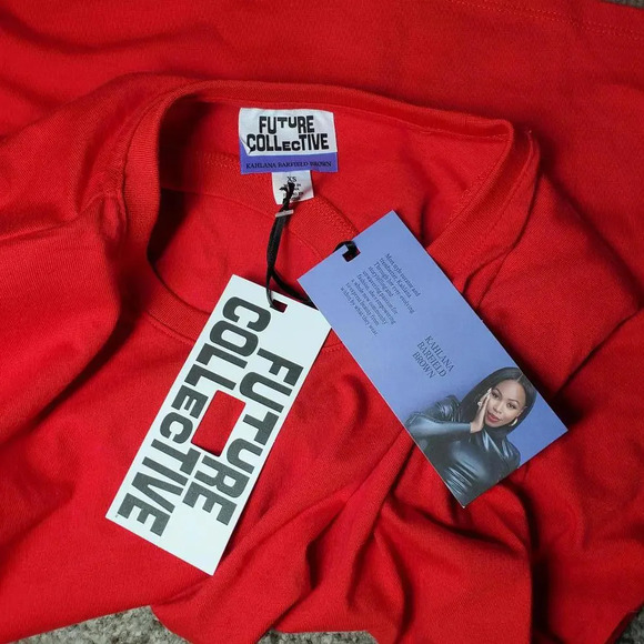 NWT FUTURE COLLECTIVE Kahlana Barfield Brown Sleeveless Cut-Out Back T-Shirt Red - Picture 5 of 15